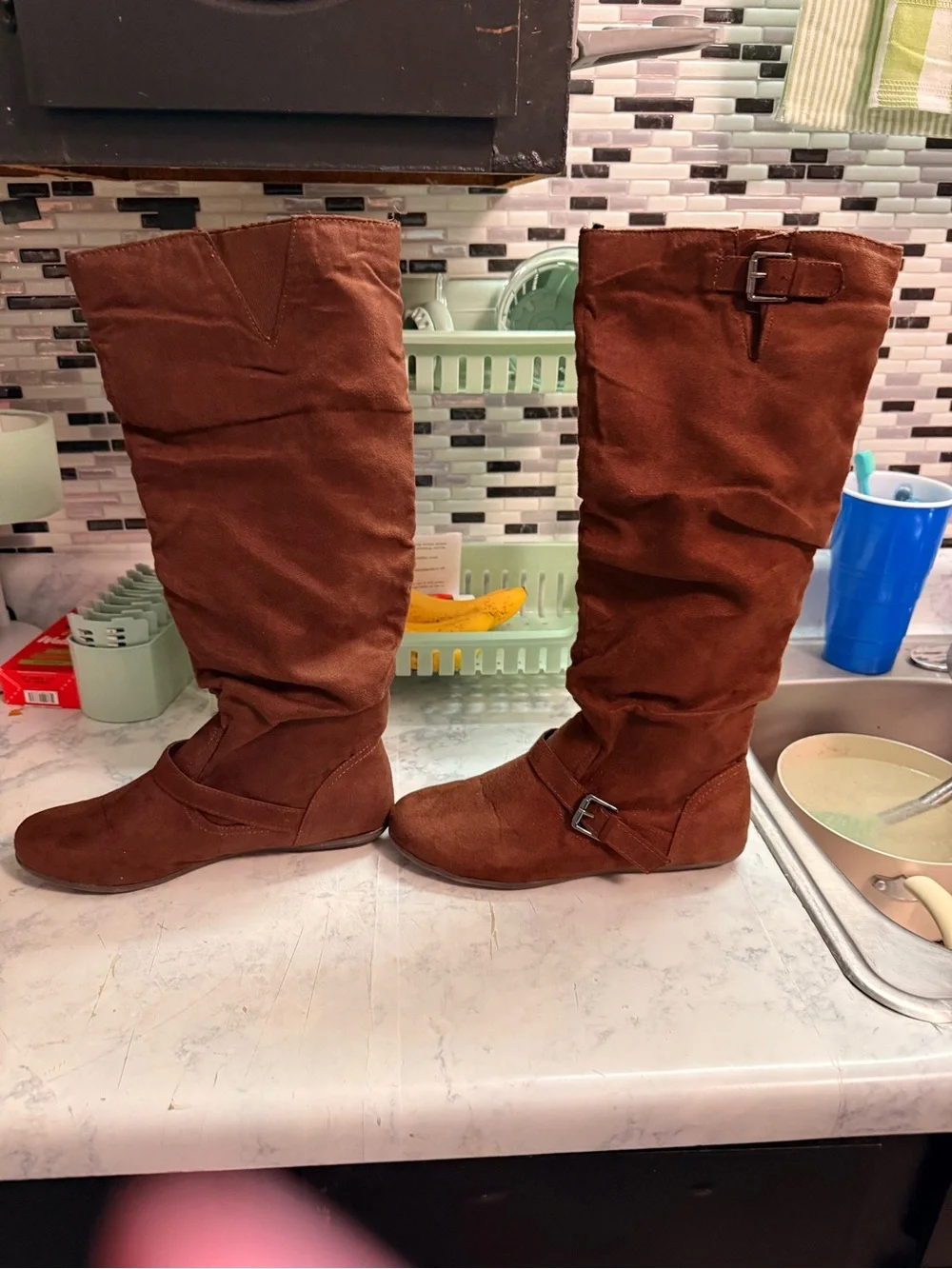 Rampage Womens 8.5 Brown Faux Suede Slouch Knee High Boots
